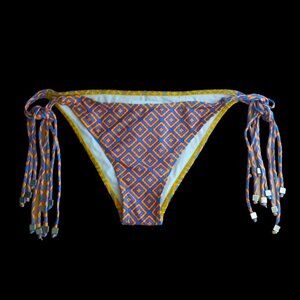 KORAL Bikini Bottoms Boho Mosaic Adjustable Multi Beaded Hip Tie Fringe Medium